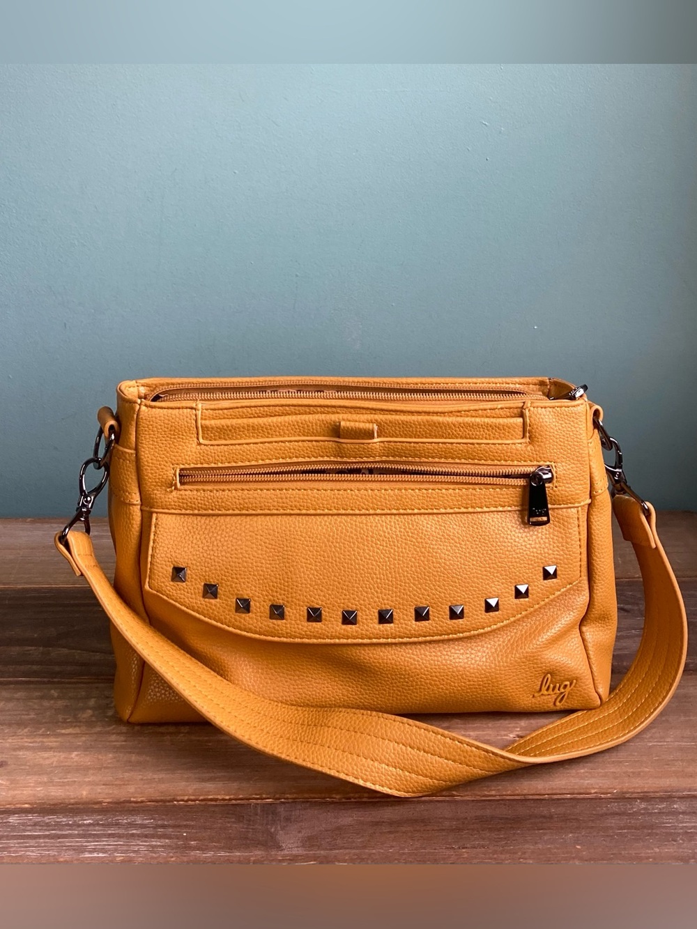 Lug Pacer Vegan Faux Leather Bag in Amber Yellow
